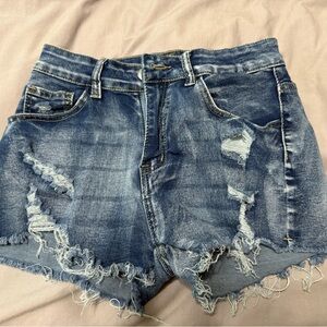 SHEIN Blue Distressed Jean Shorts